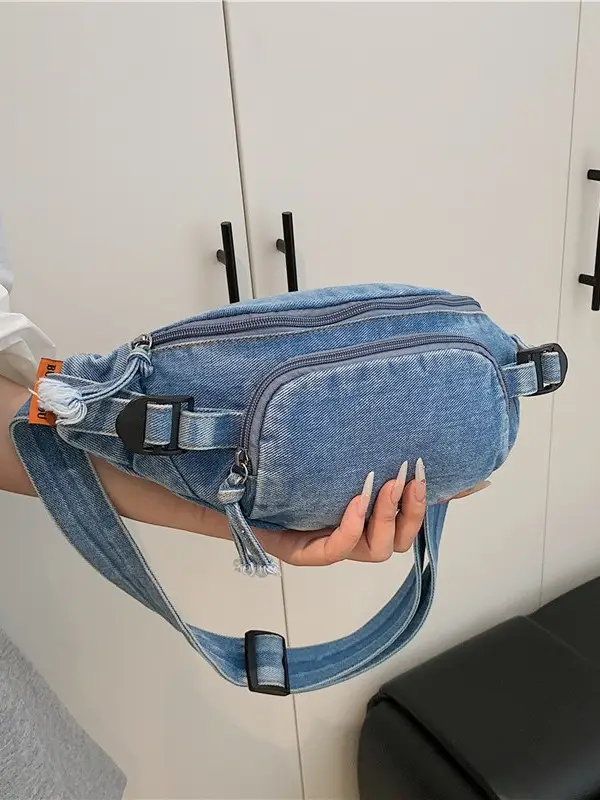 Women's Washable Denim Crossbody Bag Large Mobile Phone Bag - Image 5