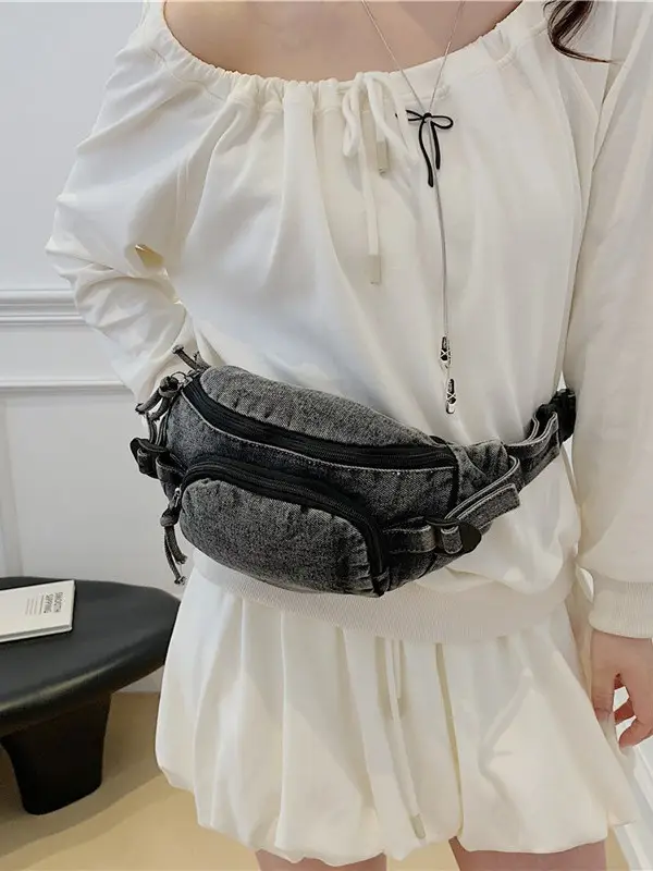Women's Washable Denim Crossbody Bag Large Mobile Phone Bag - Image 6