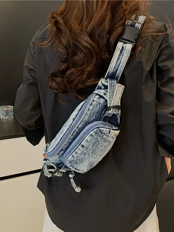 Women's Washable Denim Crossbody Bag Large Mobile Phone Bag - Image 7
