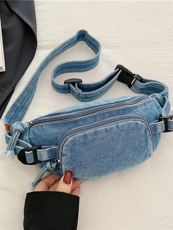 Women's Washable Denim Crossbody Bag Large Mobile Phone Bag - Image 8