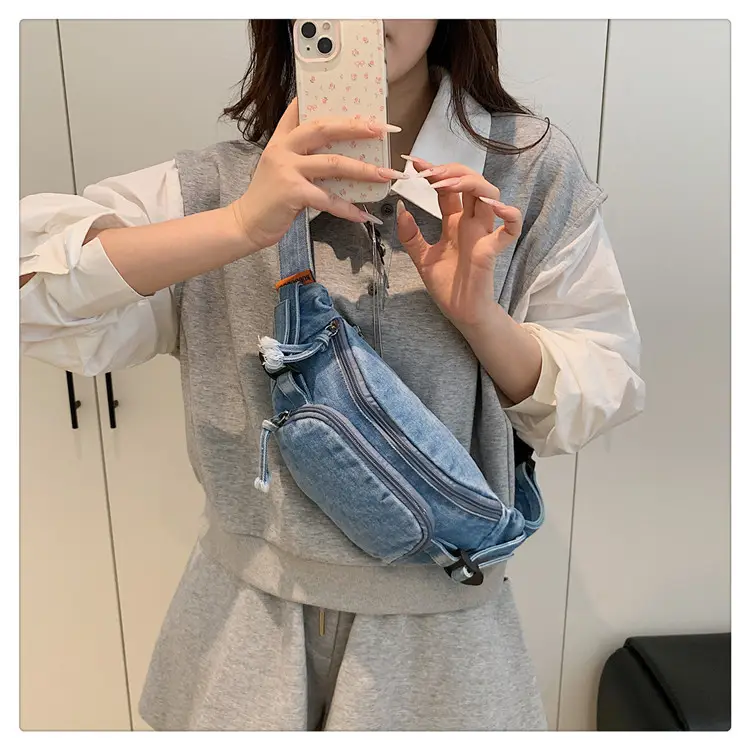 Women's Washable Denim Crossbody Bag Large Mobile Phone Bag — feature 18