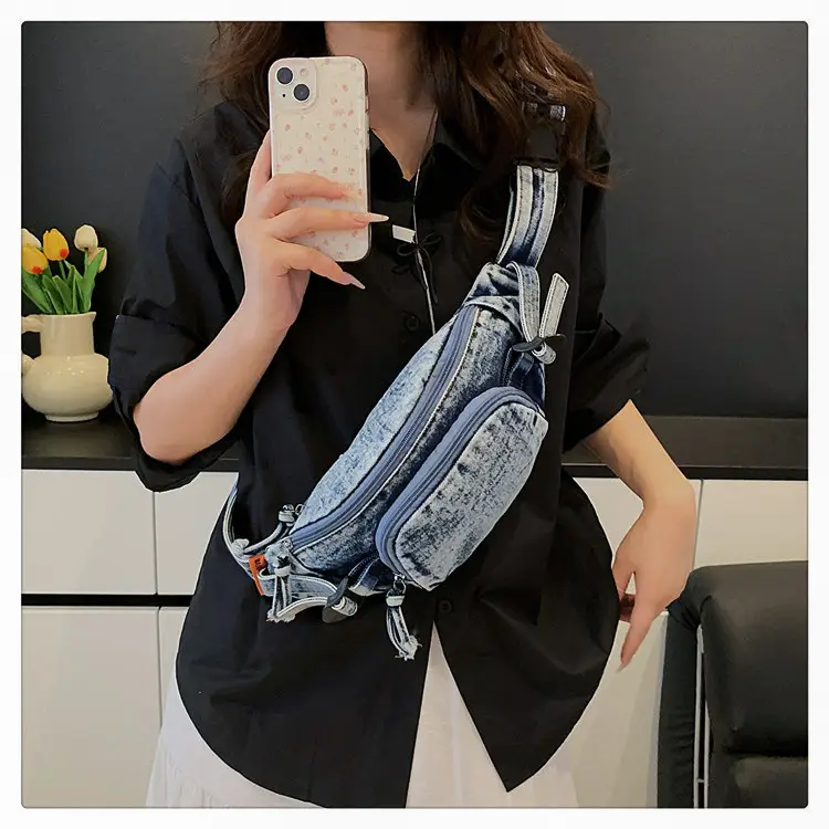 Women's Washable Denim Crossbody Bag Large Mobile Phone Bag — feature 27