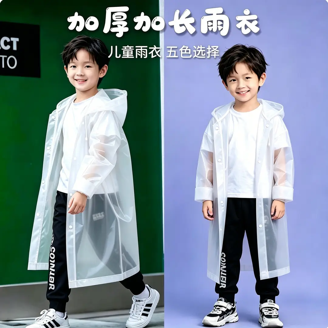 Eva Kidsren's Raincoat Full Body Explosion-Proof Rain Thickeneding Hiking Travel Non-Disposable Waterproof Primary School Students Go to School Outdoors
