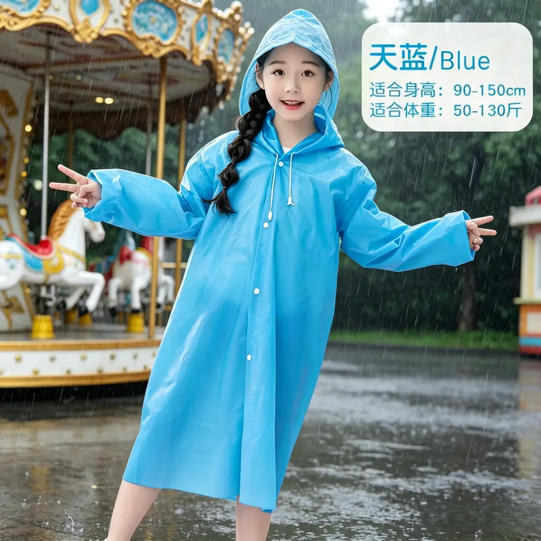 Eva Kidsren's Raincoat Full Body Explosion-Proof Rain Thickeneding Hiking Travel Non-Disposable Waterproof Primary School Students Go to School Outdoors