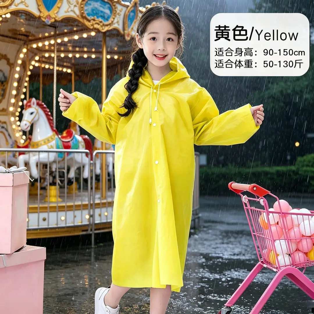 Eva Kidsren's Raincoat Full Body Explosion-Proof Rain Thickeneding Hiking Travel Non-Disposable Waterproof Primary School Students Go to School Outdoors