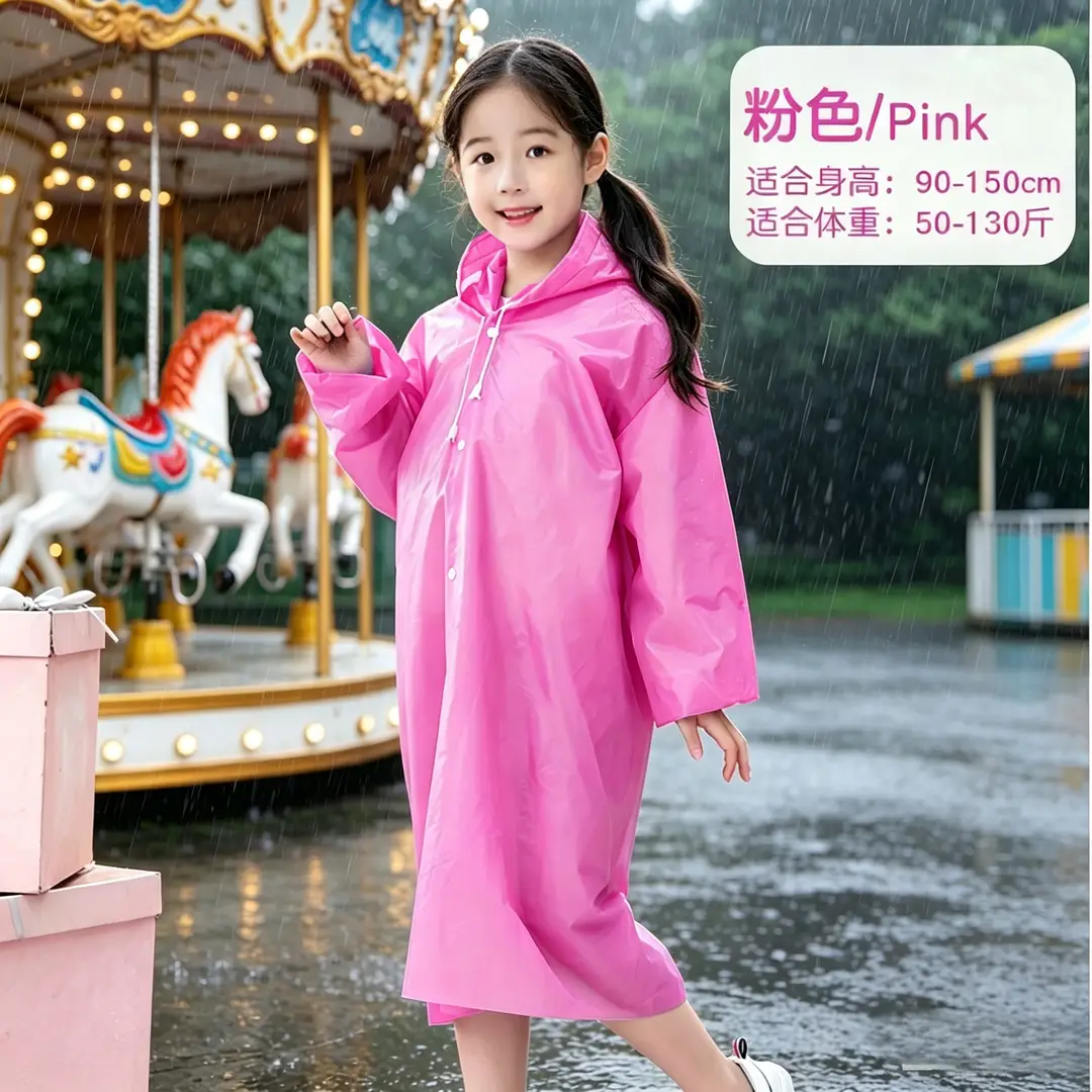 Eva Kidsren's Raincoat Full Body Explosion-Proof Rain Thickeneding Hiking Travel Non-Disposable Waterproof Primary School Students Go to School Outdoors