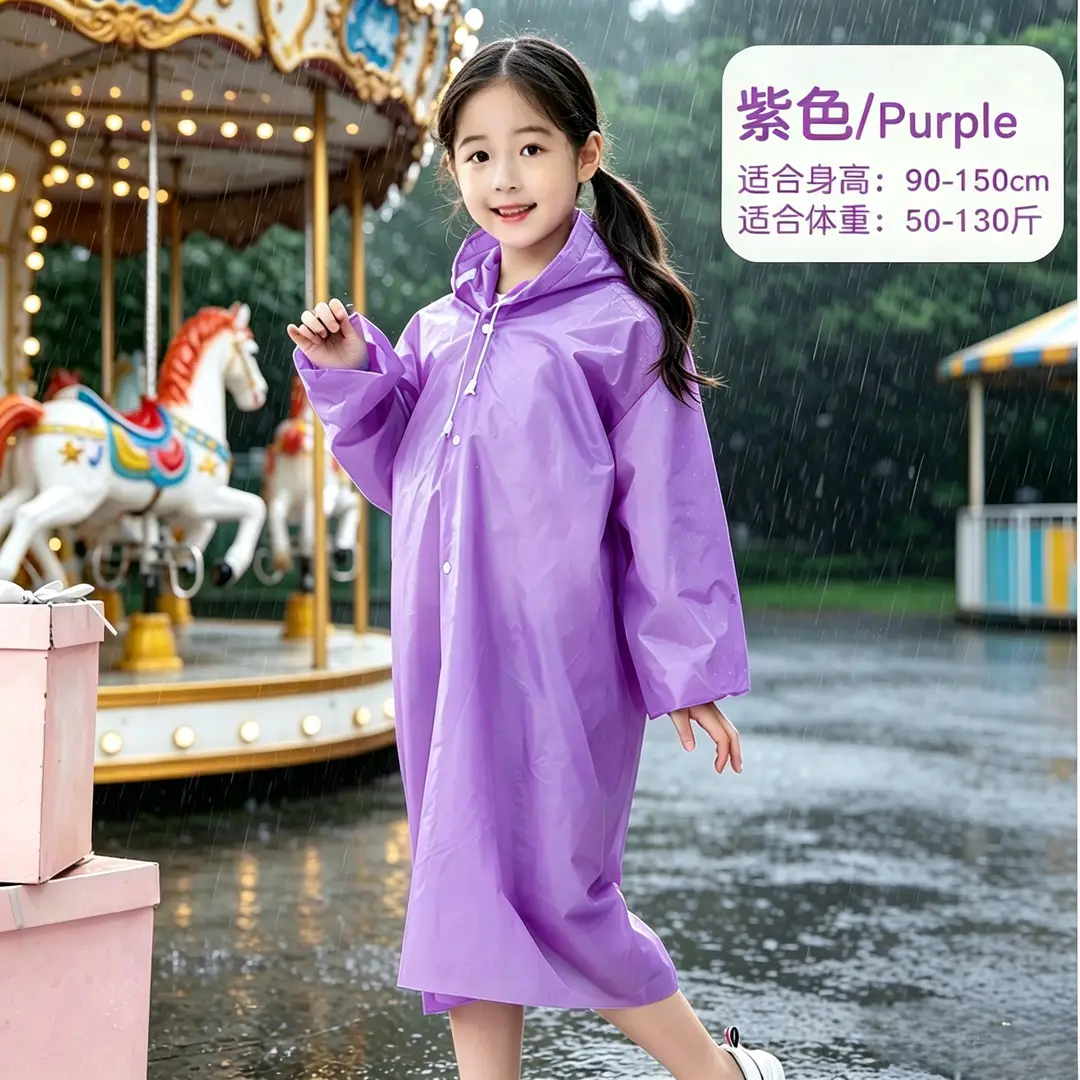 Eva Kidsren's Raincoat Full Body Explosion-Proof Rain Thickeneding Hiking Travel Non-Disposable Waterproof Primary School Students Go to School Outdoors