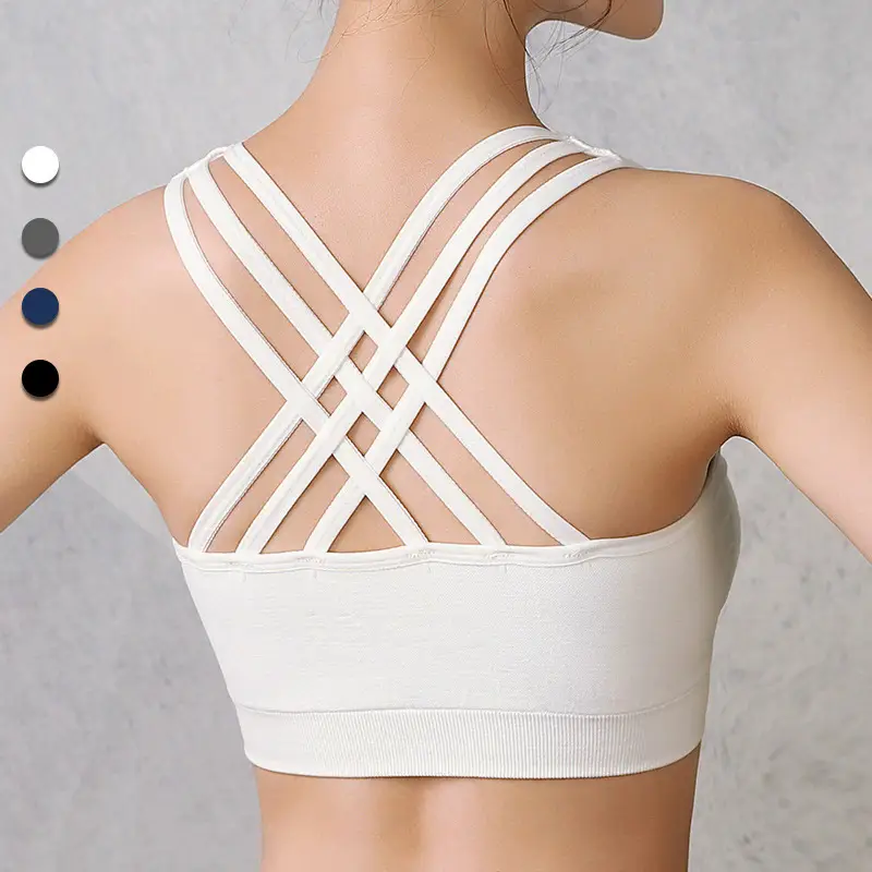 White Cross Back Sports Bra for Yoga Running - Image 7
