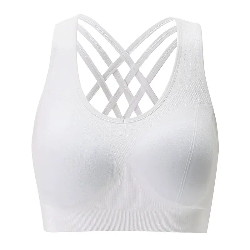 White Cross Back Sports Bra for Yoga Running - Image 2