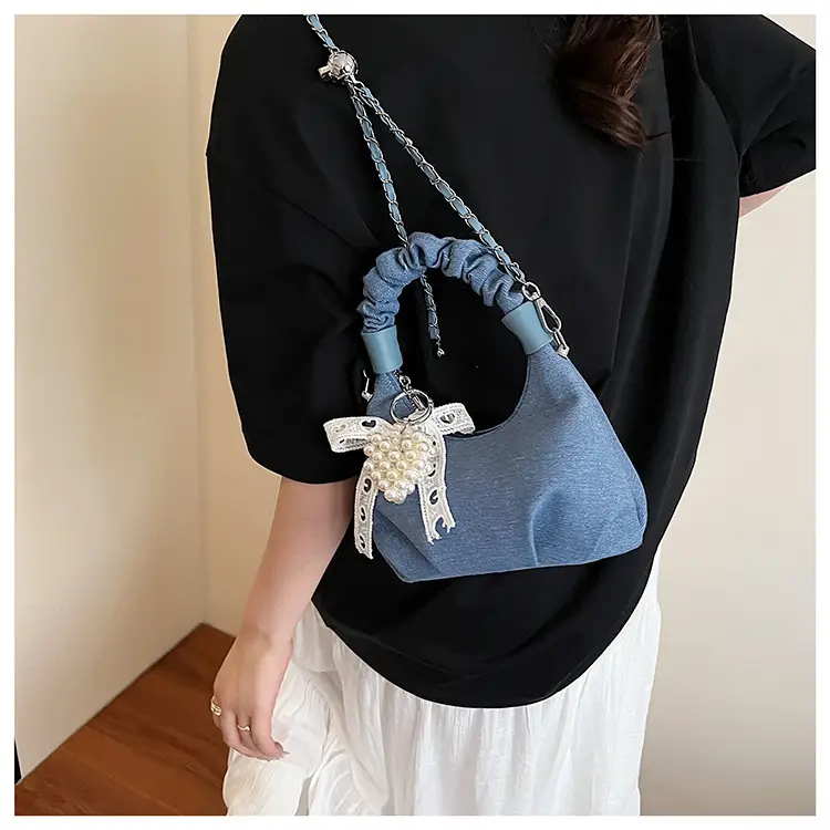Light Blue Pearl Embroidered Handbag for Women — feature 15