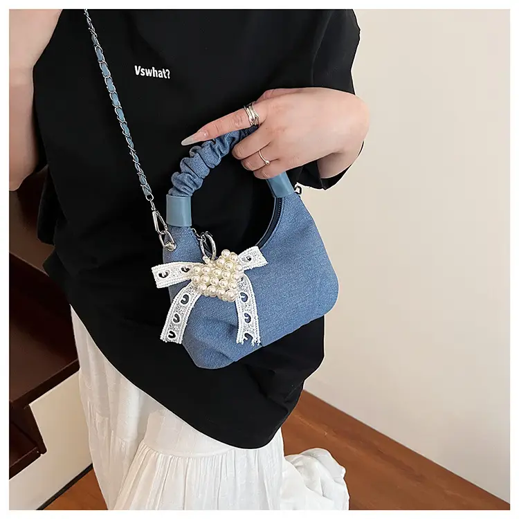 Light Blue Pearl Embroidered Handbag for Women — feature 16