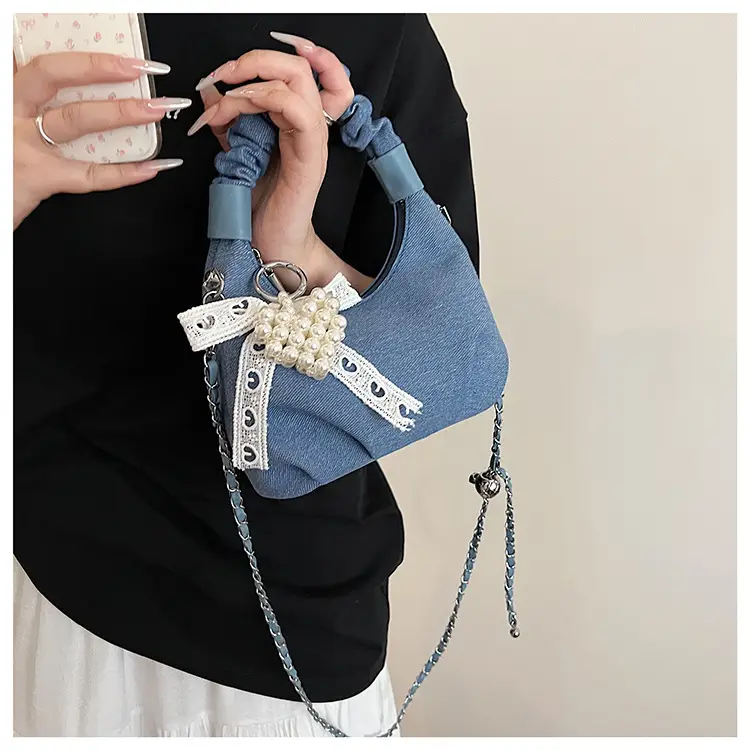 Light Blue Pearl Embroidered Handbag for Women — feature 17