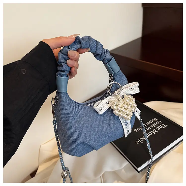 Light Blue Pearl Embroidered Handbag for Women — feature 18