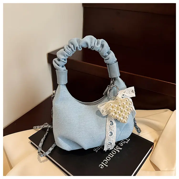 Light Blue Pearl Embroidered Handbag for Women — feature 21