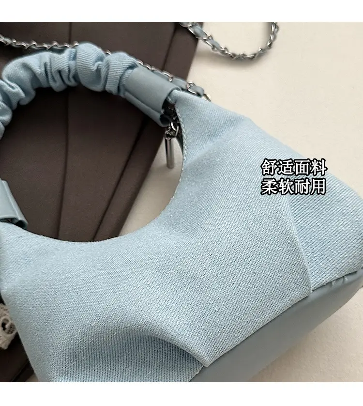Light Blue Pearl Embroidered Handbag for Women — feature 4