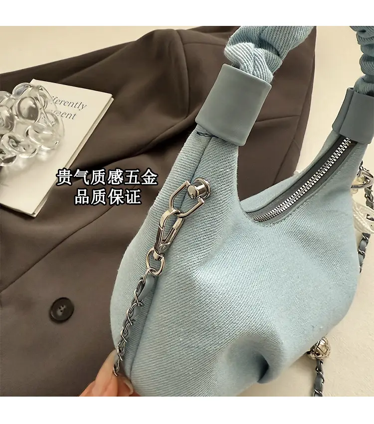 Light Blue Pearl Embroidered Handbag for Women — feature 5
