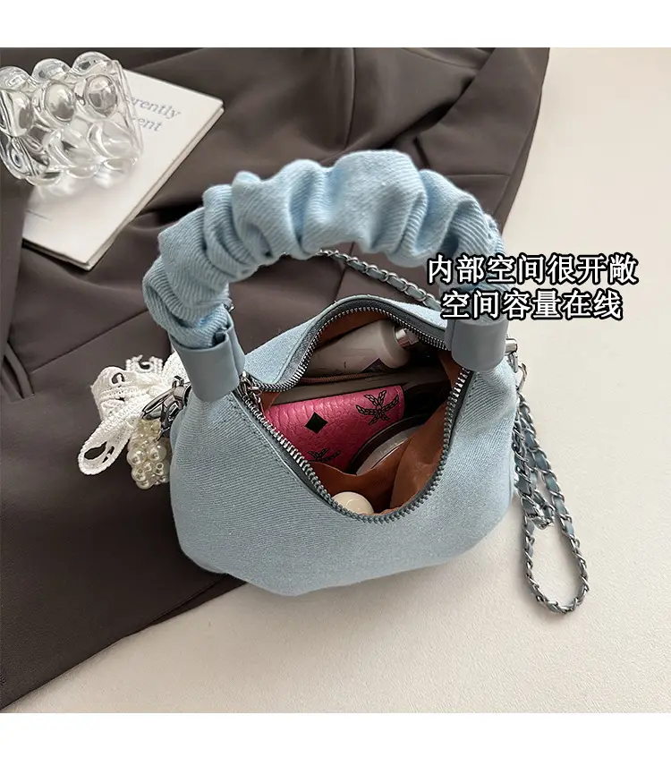 Light Blue Pearl Embroidered Handbag for Women — feature 8