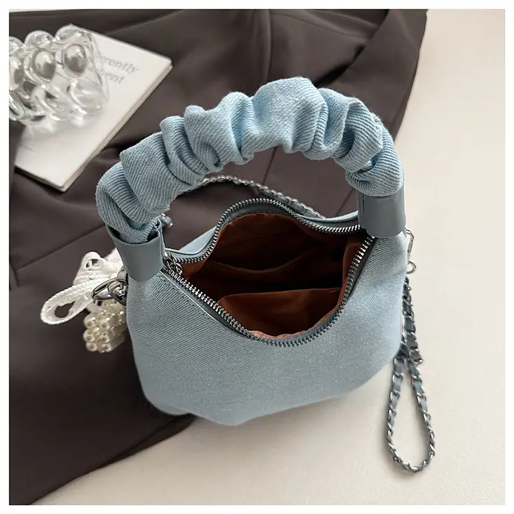 Light Blue Pearl Embroidered Handbag for Women — feature 9