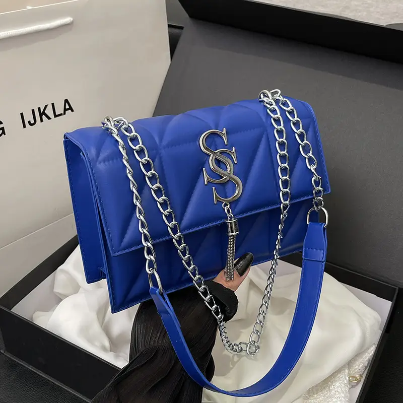 Blue Chain Crossbody Bag for Women