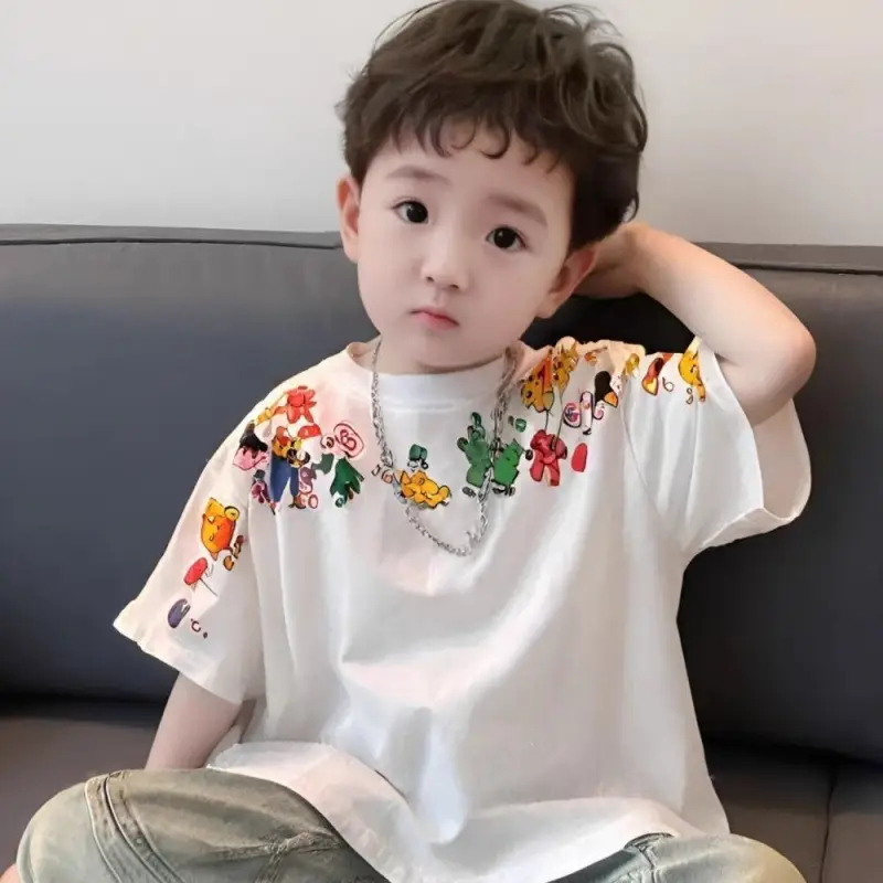 Children's Cotton Floral T-Shirt Short Sleeve Boys Medium