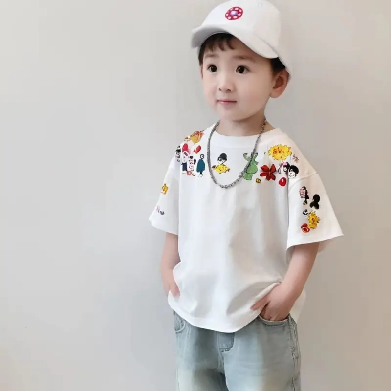 Children's Cotton Floral T-Shirt Short Sleeve Boys Medium