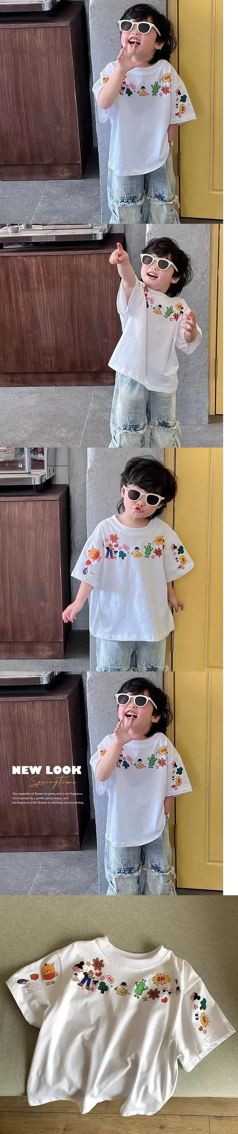 Children's Cotton Floral T-Shirt Short Sleeve Boys Medium — feature 2