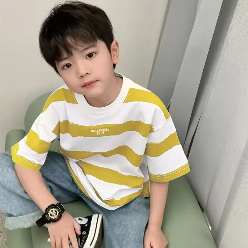 Kids Striped Cotton T-Shirt Medium Large Summer Wear - Image 7