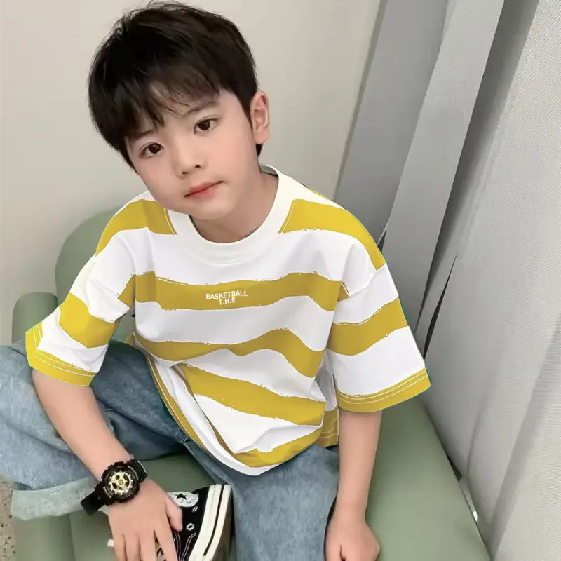 Kids Striped Cotton T-Shirt Medium Large Summer Wear - Image 2
