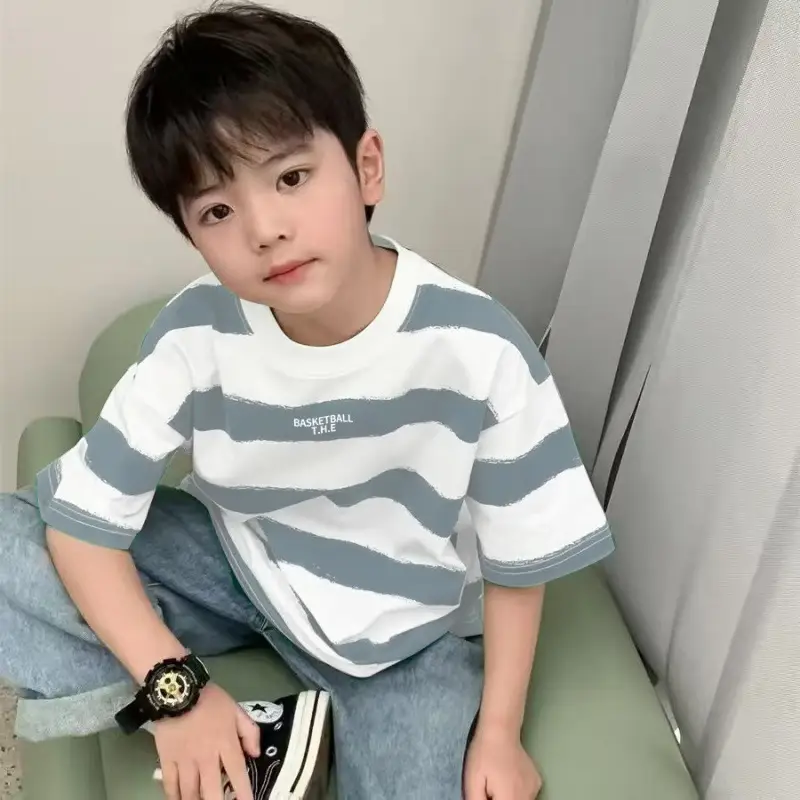 Kids Striped Cotton T-Shirt Medium Large Summer Wear - Image 3