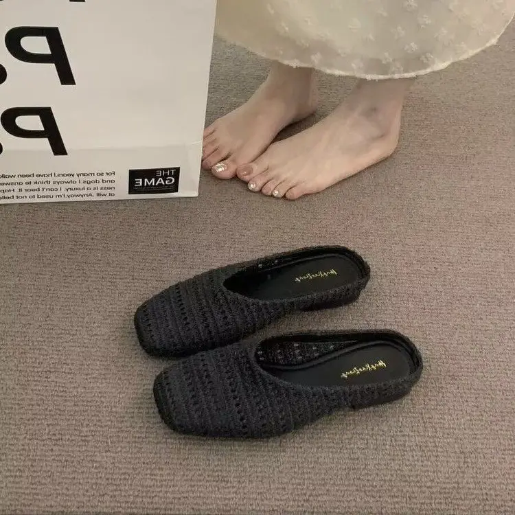 Women's French Holiday Woven Niche Slippers Spring Summer Baotou
