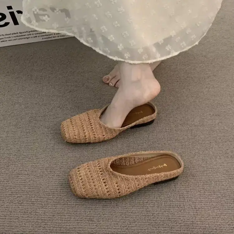 Women's French Holiday Woven Niche Slippers Spring Summer Baotou