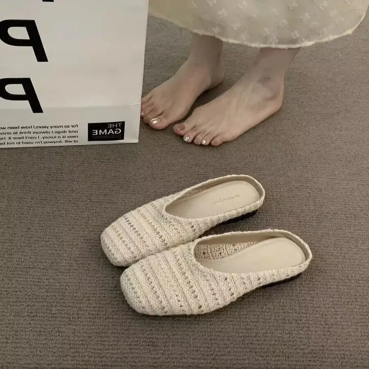 Women's French Holiday Woven Niche Slippers Spring Summer Baotou