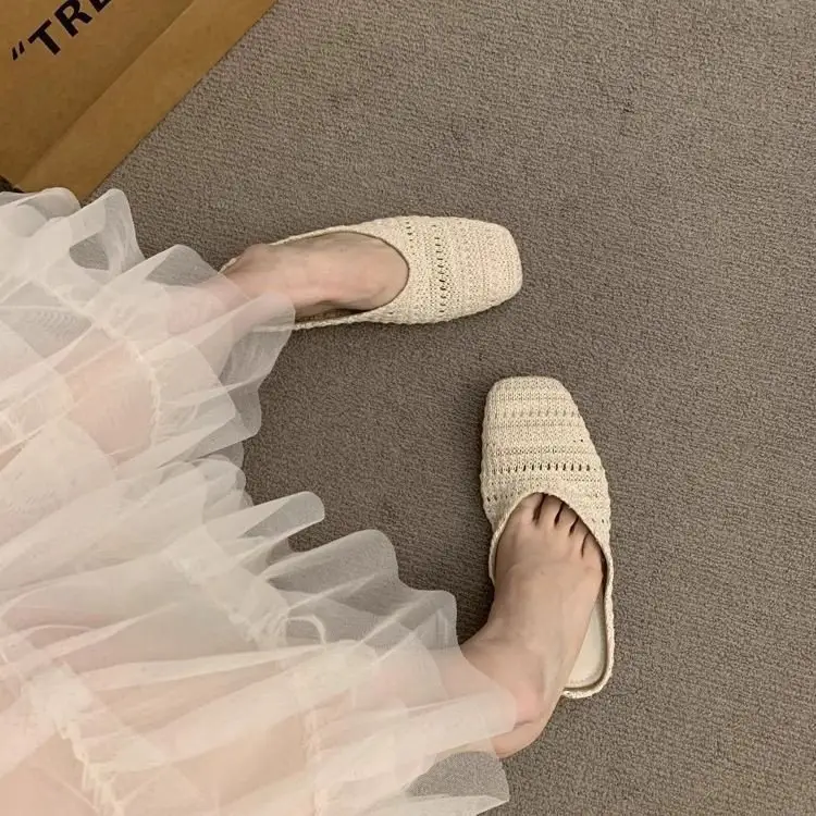 Women's French Holiday Woven Niche Slippers Spring Summer Baotou