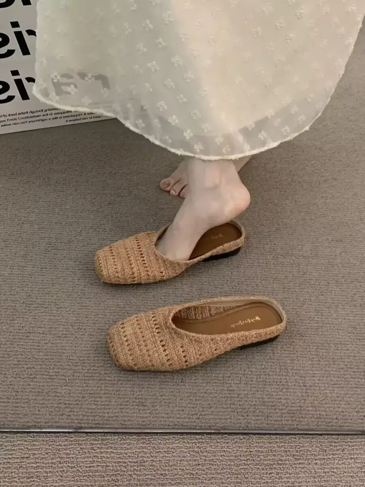 Women's French Holiday Woven Niche Slippers Spring Summer Baotou — feature 1