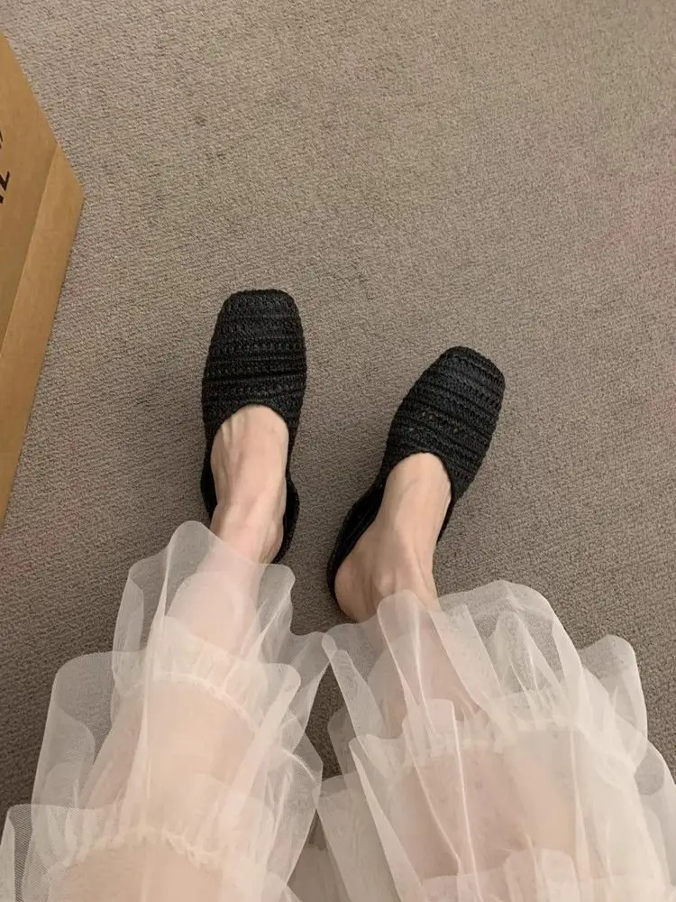 Women's French Holiday Woven Niche Slippers Spring Summer Baotou — feature 11