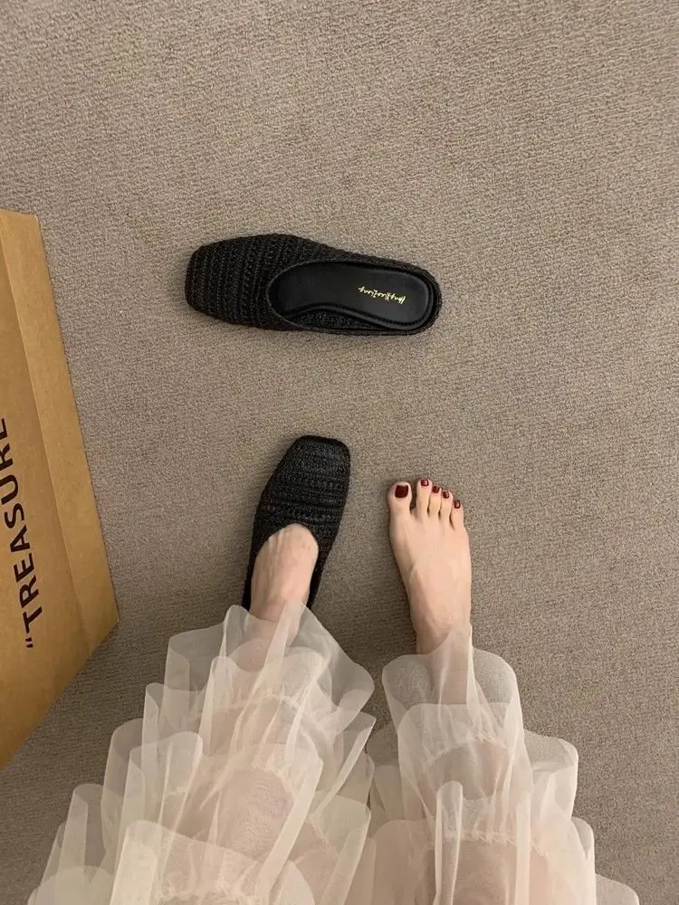 Women's French Holiday Woven Niche Slippers Spring Summer Baotou — feature 12