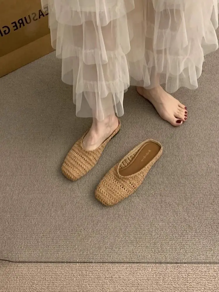 Women's French Holiday Woven Niche Slippers Spring Summer Baotou — feature 5