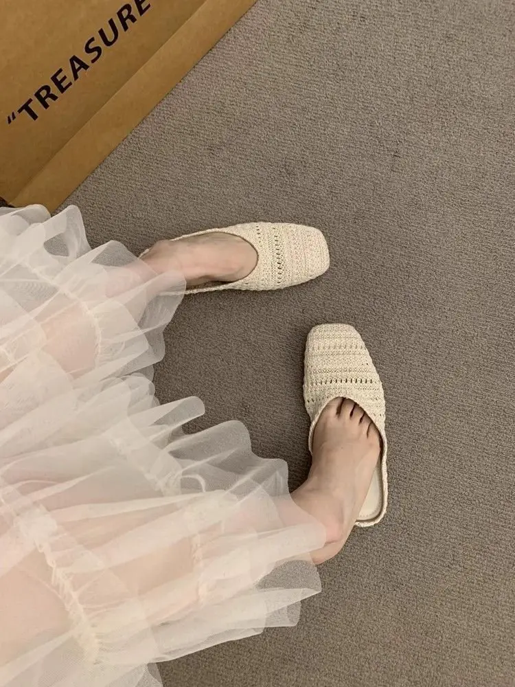 Women's French Holiday Woven Niche Slippers Spring Summer Baotou — feature 7