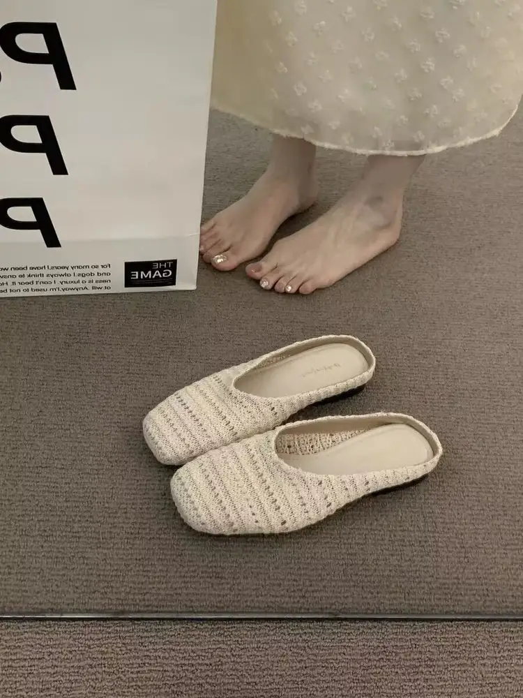 Women's French Holiday Woven Niche Slippers Spring Summer Baotou — feature 8