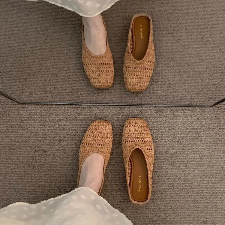 Women's French Holiday Woven Niche Slippers Spring Summer Baotou
