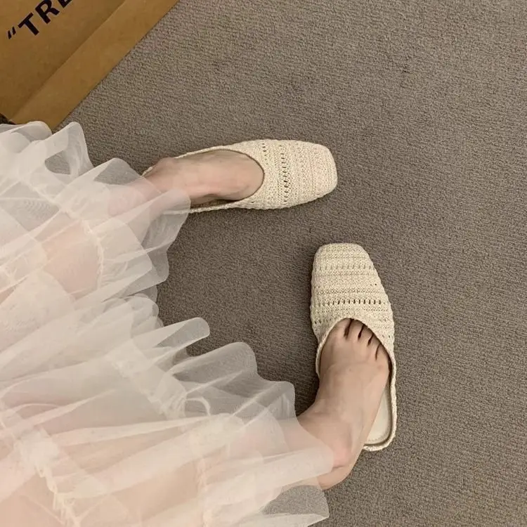 Women's French Holiday Woven Niche Slippers Spring Summer Baotou
