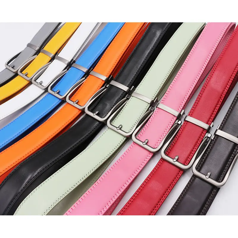 10-Color Export Men's Click Belt Fake Pin Belt Automatic Buckle Two-Layer Cowhide Leather Belt