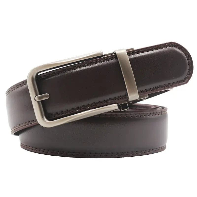 10-Color Export Men's Click Belt Fake Pin Belt Automatic Buckle Two-Layer Cowhide Leather Belt — feature 1