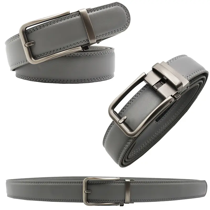 10-Color Export Men's Click Belt Fake Pin Belt Automatic Buckle Two-Layer Cowhide Leather Belt — feature 15