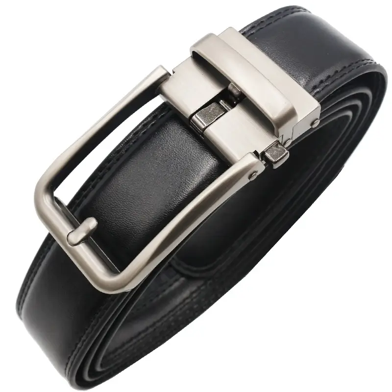 10-Color Export Men's Click Belt Fake Pin Belt Automatic Buckle Two-Layer Cowhide Leather Belt — feature 19