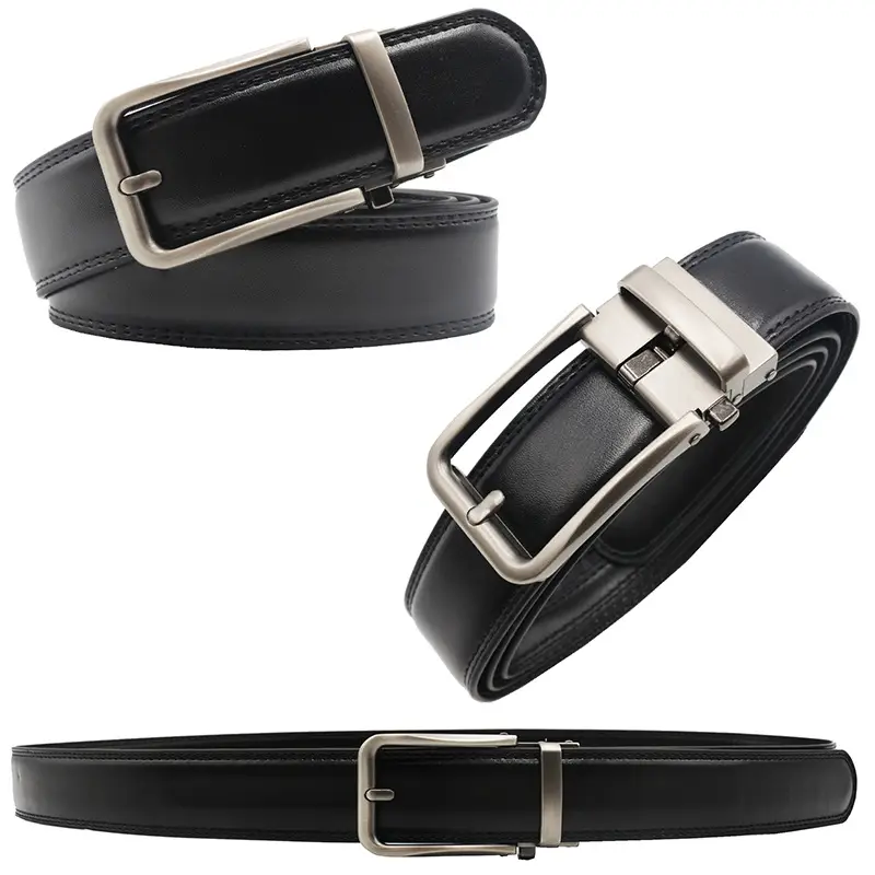 10-Color Export Men's Click Belt Fake Pin Belt Automatic Buckle Two-Layer Cowhide Leather Belt — feature 20