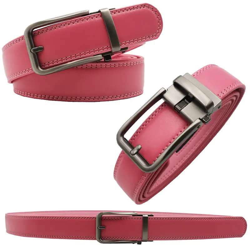 10-Color Export Men's Click Belt Fake Pin Belt Automatic Buckle Two-Layer Cowhide Leather Belt — feature 25