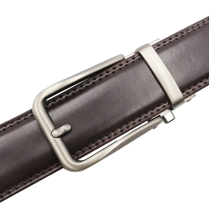 10-Color Export Men's Click Belt Fake Pin Belt Automatic Buckle Two-Layer Cowhide Leather Belt — feature 3