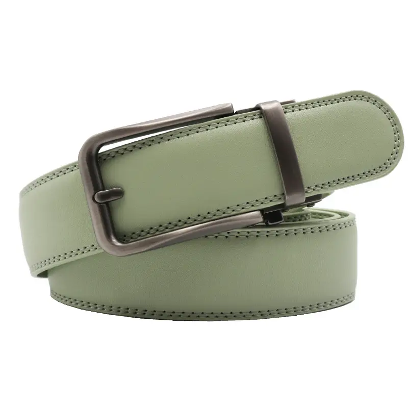 10-Color Export Men's Click Belt Fake Pin Belt Automatic Buckle Two-Layer Cowhide Leather Belt — feature 31