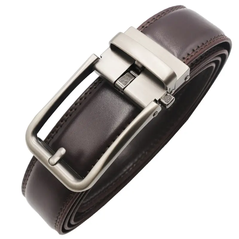 10-Color Export Men's Click Belt Fake Pin Belt Automatic Buckle Two-Layer Cowhide Leather Belt — feature 4